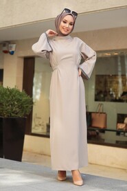 Beige Hijab Dress 33230BEJ - 2