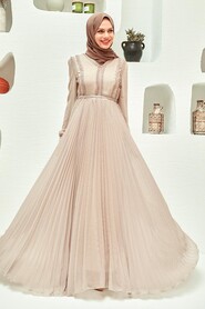 Beige Hijab Dress 33233BEJ - 1