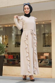 Beige Hijab Dress 3331BEJ - 2