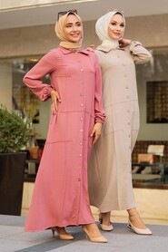 Beige Hijab Dress 3340BEJ - 4