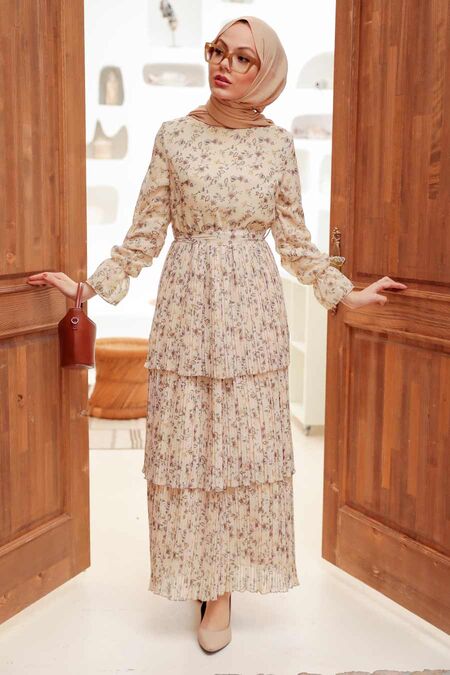 Beige Hijab Dress 3360BEJ - NEVA STYLE