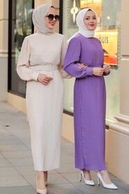 Beige Hijab Dress 3369BEJ - 2
