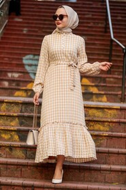Beige Hijab Dress 33940BEJ - 1