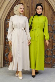 Beige Hijab Dress 3436BEJ - 3