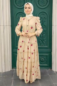 Beige Hijab Dress 35720BEJ - 2