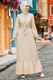 Beige Hijab Dress 3734BEJ - 1