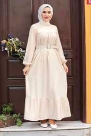 Beige Hijab Dress 3738BEJ - 1