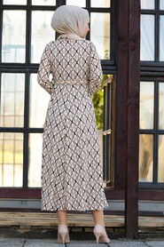 Beige Hijab Dress 40396BEJ - 2