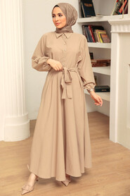 Beige Hijab Dress 50091BEJ - 2