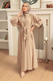 Beige Hijab Dress 50091BEJ - 1