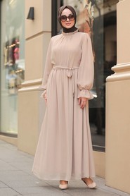 Beige Hijab Dress 51202BEJ - 3