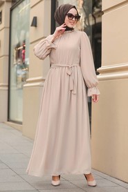 Beige Hijab Dress 51202BEJ - 2