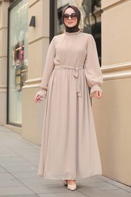 Beige Hijab Dress 51202BEJ - 1