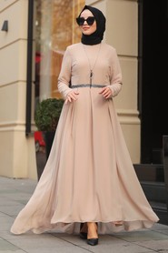 Beige Hijab Dress 51231BEJ - 1