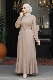 Beige Hijab Dress 51911BEJ - 2