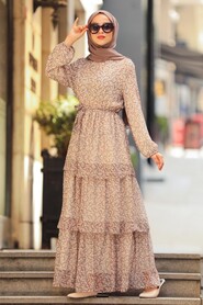 Beige Hijab Dress 53470BEJ - 1
