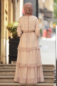 Beige Hijab Dress 53470BEJ - 2