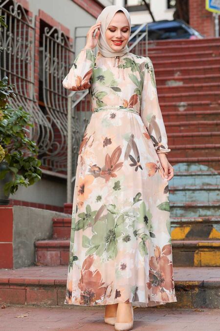 Beige Hijab Dress 71021BEJ - NEVA STYLE