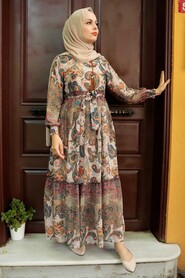 Beige Hijab Dress 76441BEJ - 2