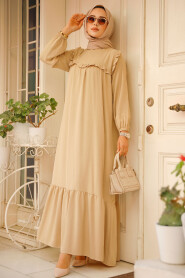 Beige Hijab Dress 7681BEJ - 2