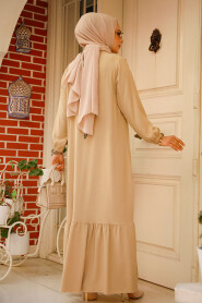 Beige Hijab Dress 7681BEJ - 3