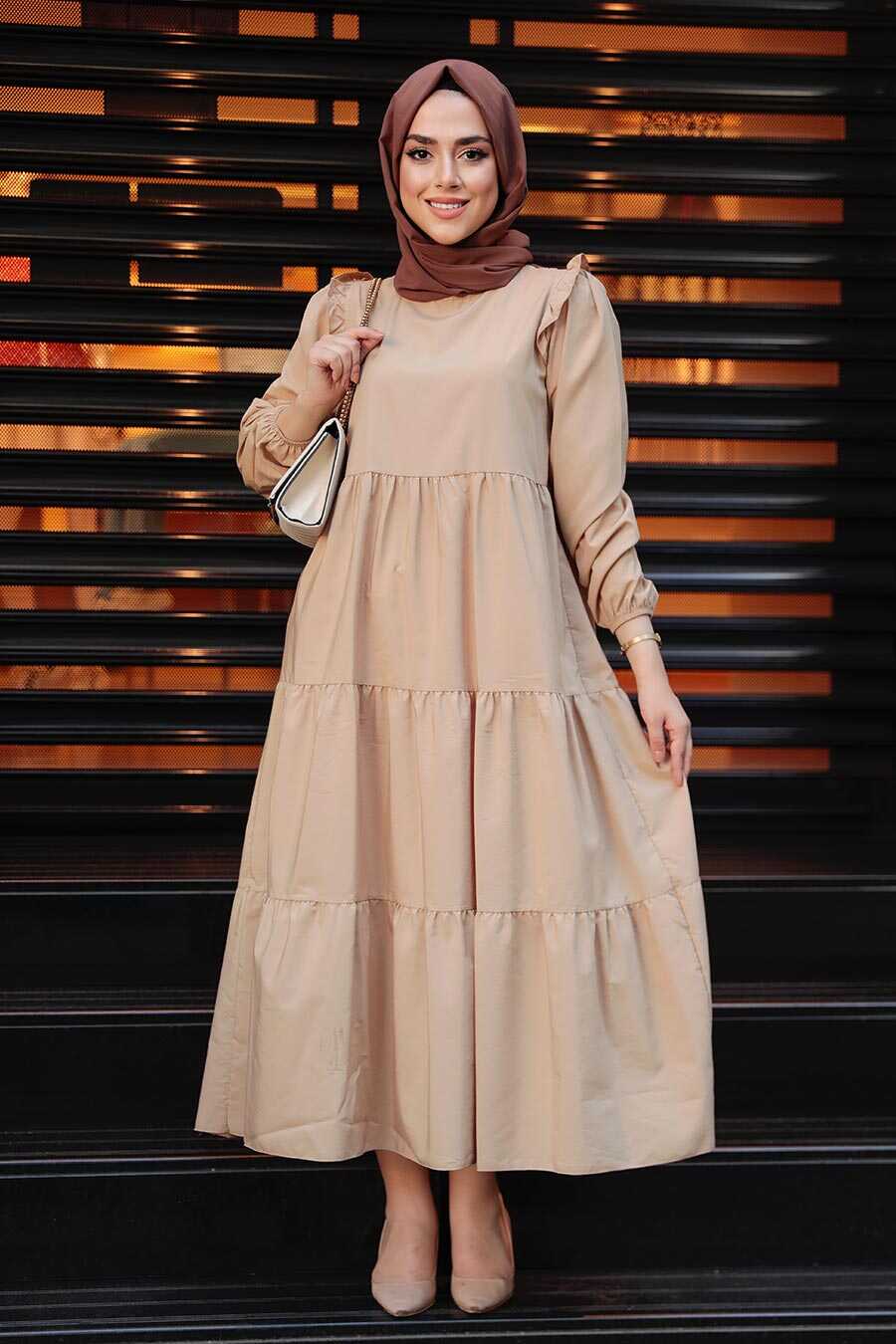 Beige Hijab Dress 7688BEJ