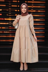 Beige Hijab Dress 7688BEJ - Thumbnail