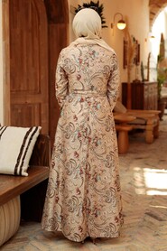 Beige Hijab Dress 7692BEJ - 2
