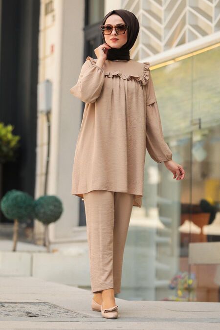Beige Hijab Dual Suit Dress 10030BEJ - NEVA STYLE