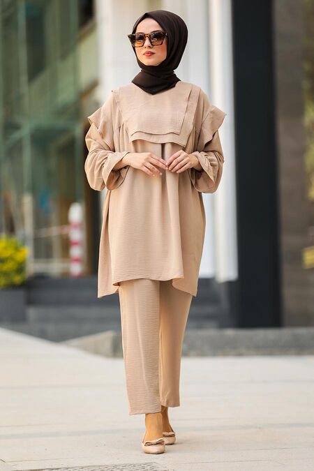 Beige Hijab Dual Suit Dress 10070BEJ - NEVA STYLE