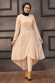 Beige Hijab Dual Suit Dress 1400BEJ - 1