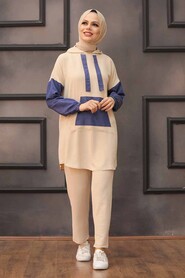 Beige Hijab Dual Suit Dress 1426BEJ - 1