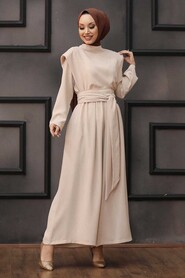 Beige Hijab Dual Suit Dress 1471BEJ - 2