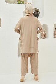 Beige Hijab Dual Suit Dress 50150BEJ - 2