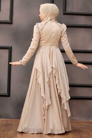  Luxury Beige Muslim Long Sleeve Dress 21850BEJ - 4