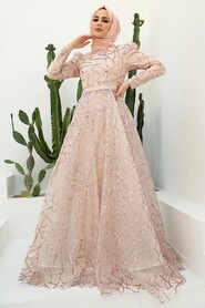  Luxorious Beige Islamic Clothing Engagement Dress 22282BEJ - 1