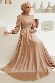  Satin Beige Modest Islamic Clothing Wedding Dress 3064BEJ - 2