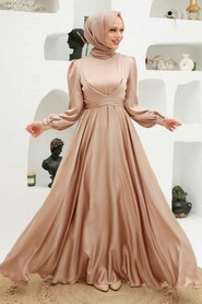  Satin Beige Modest Islamic Clothing Wedding Dress 3064BEJ - 1
