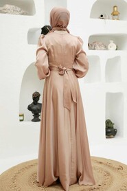  Satin Beige Modest Islamic Clothing Wedding Dress 3064BEJ - 3