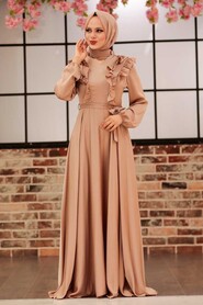 Satin Beige Modest Islamic Clothing Wedding Dress 3117BEJ - 1