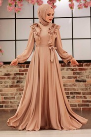  Satin Beige Modest Islamic Clothing Wedding Dress 3117BEJ - 2
