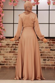  Satin Beige Modest Islamic Clothing Wedding Dress 3117BEJ - 3