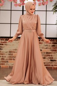  Satin Beige Muslim Fashion Wedding Dress 31290BEJ - 2