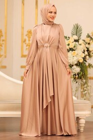  Long Sleeve Beige Hijab Evening Dress 3145BEJ - 2