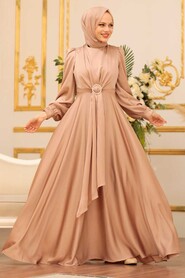  Long Sleeve Beige Hijab Evening Dress 3145BEJ - 1