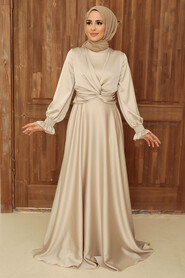  Stylish Beige Islamic Clothing Engagement Dress 3389BEJ - 1