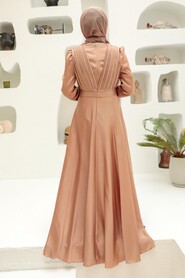  Long Sleeve Beige Islamic Long Sleeve Maxi Dress 3454BEJ - 2