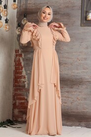 Beige Hijab Evening Dress 3503BEJ - 2