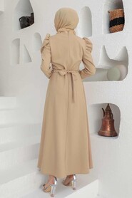  Long Beige Islamic Clothing Wedding Dress 45601BEJ - 2