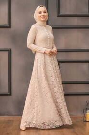Beige Hijab Evening Dress 54720BEJ - 2
